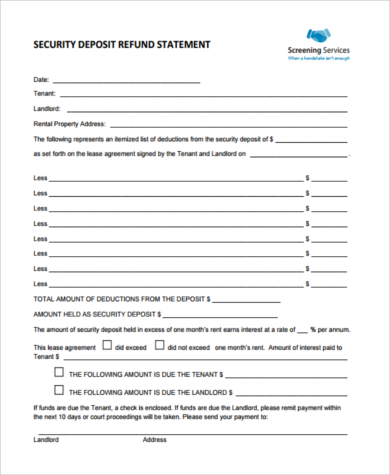 landlord security deposit refund form