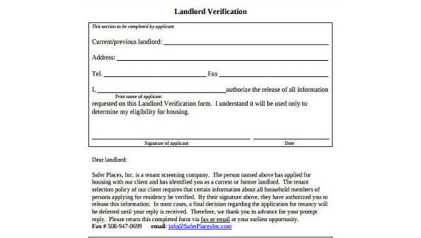 landlord verification sample forms