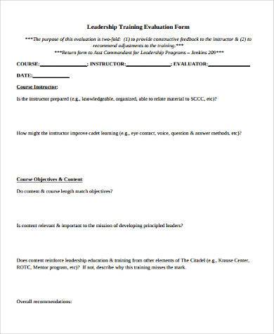 leadership training evaluation form