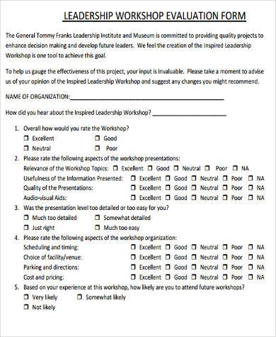 leadership workshop evaluation form