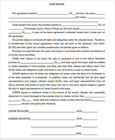 lease contract release form
