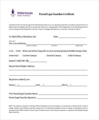 legal guardian certificate form