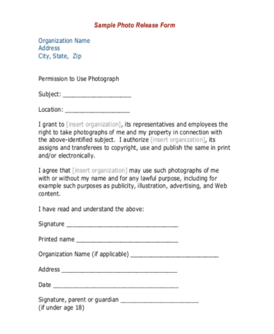 legal photography release form