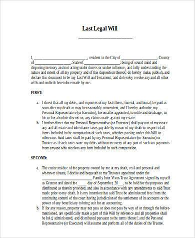legal will form in word format