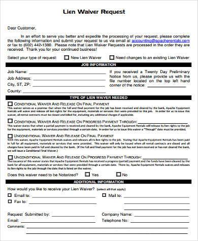 lien waiver request form