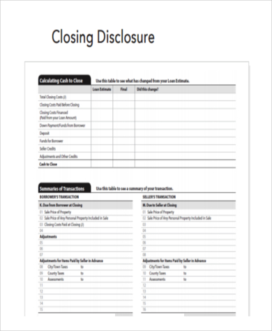 loan estimate disclosure form