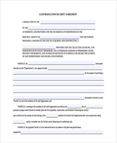 loan resolution security agreement form