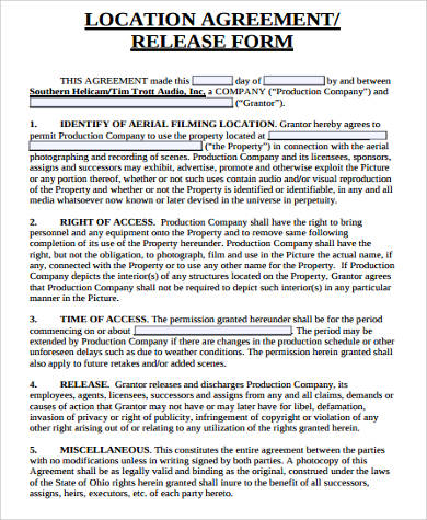 location agreement release form