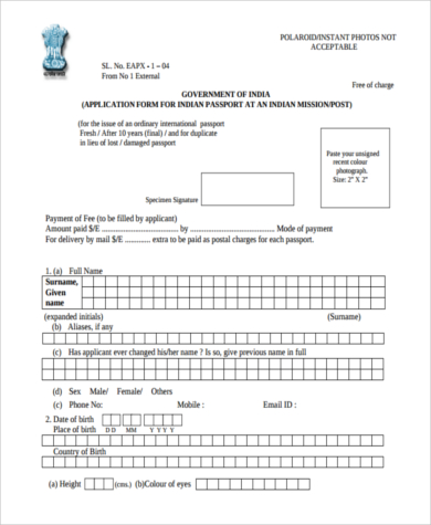 lost passport application form example
