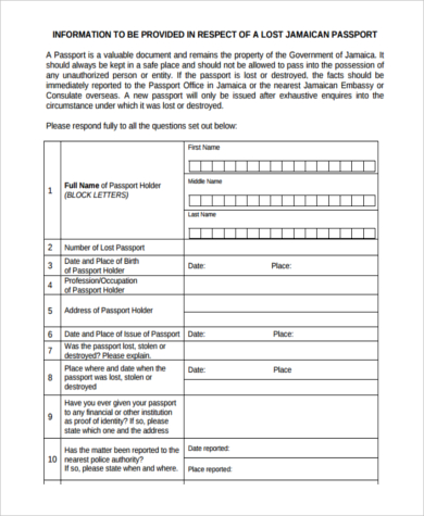 lost passport replacement form