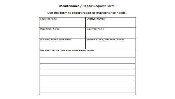 Free 10 Sample Maintenance Request Forms In Pdf Ms Word Excel