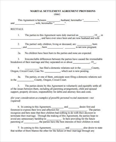 marital separation agreement form