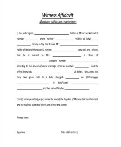 marriage witness affidavit form