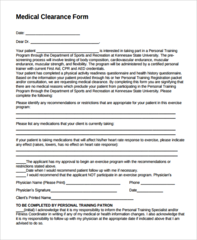 medical clearance form pdf