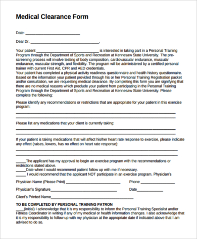 FREE 7+ Sample Medical Clearance Forms in PDF | MS Word