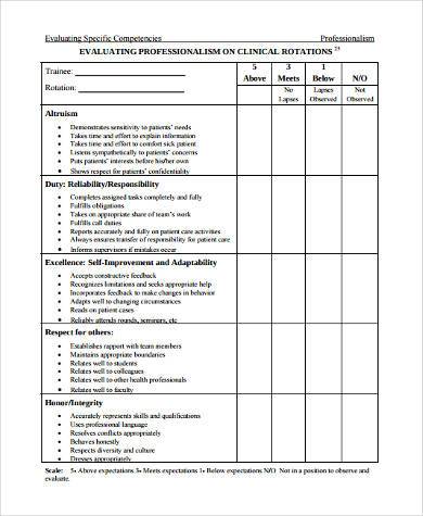 medical competency evaluation form