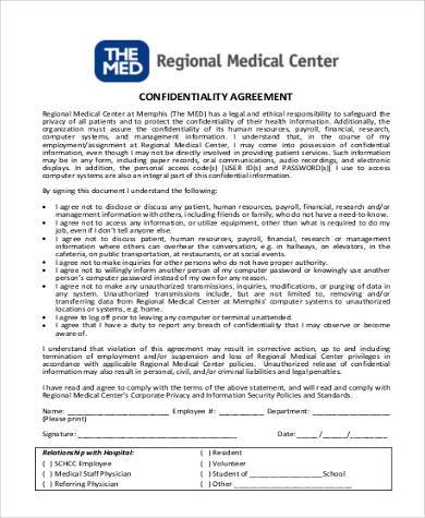 medical confidentiality agreement form