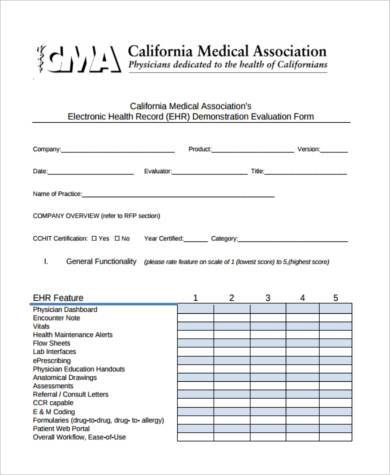medical demonstration evaluation form