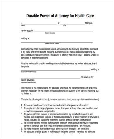 medical durable power of attorney form