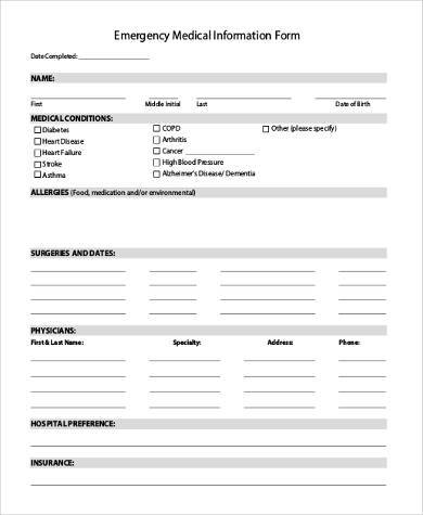 medical emergency information form