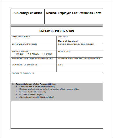 FREE 8+ Employee Self Evaluation Form Samples in PDF | MS Word