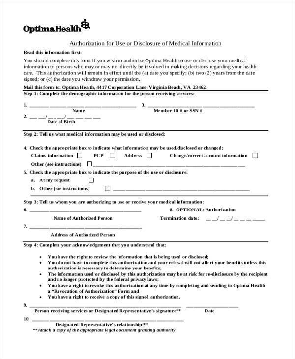 medical information disclosure form