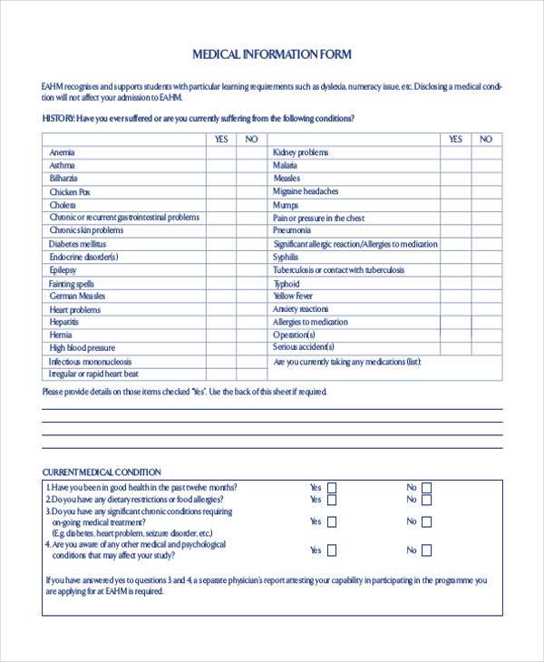 medical information form in pdf