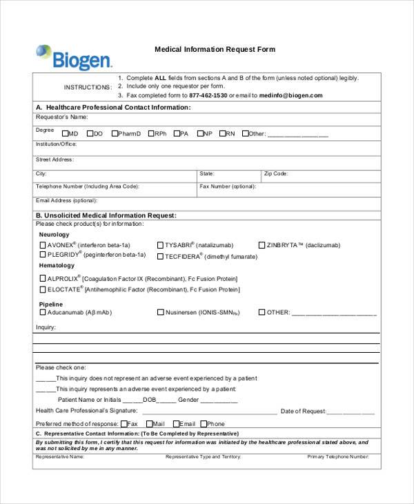 Free 9 Sample Medical Information Forms In Pdf Ms Word Excel 8132