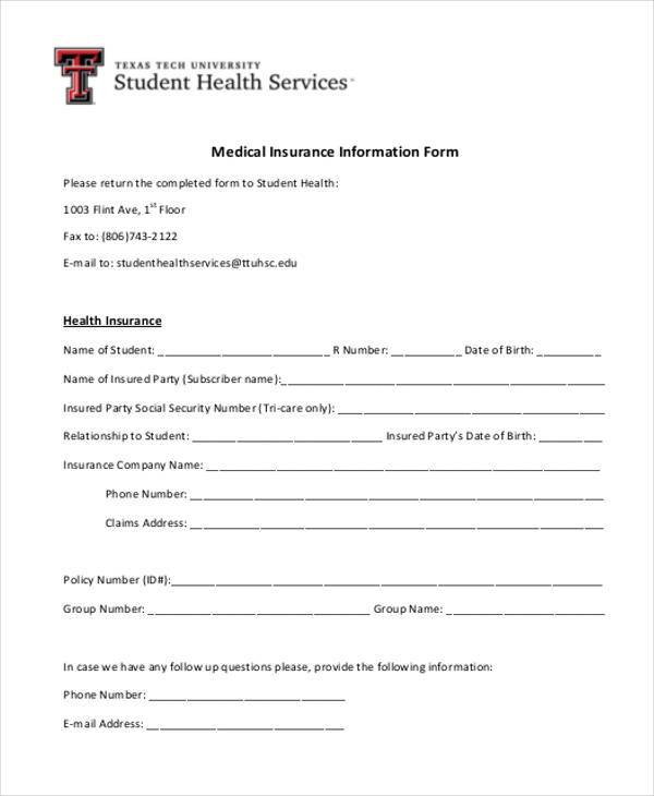 medical insurance information form