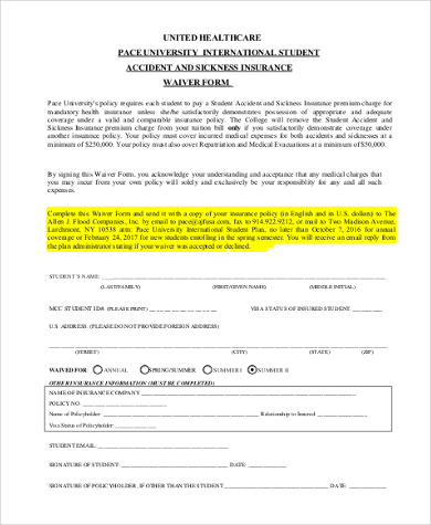 medical insurance waiver form