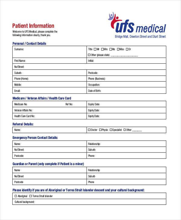 medical patient information form