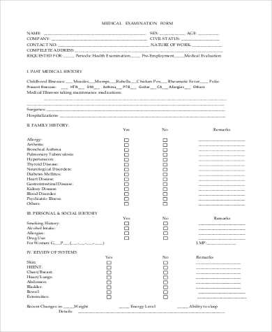 medical physical examination form