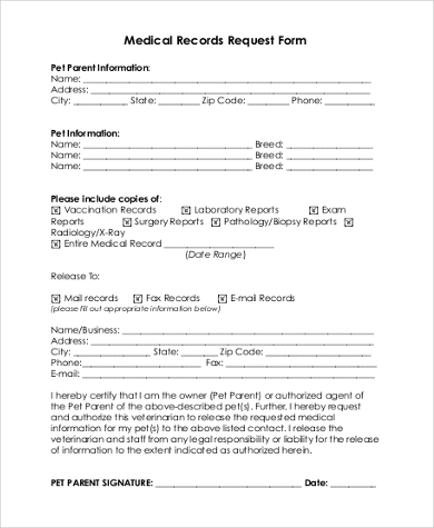 medical records request fee form
