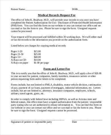 medical records request fee form1
