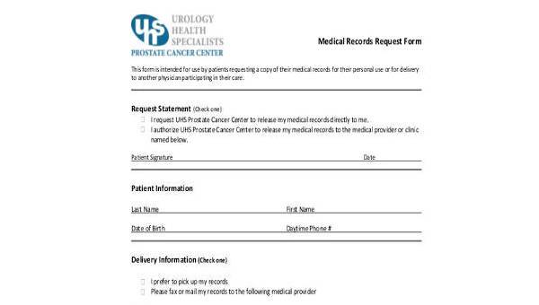 medical records request form samples