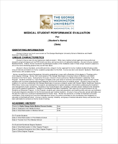 medical student evaluation form