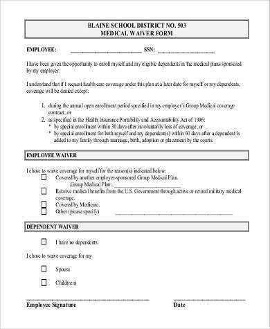 medical waiver form example1