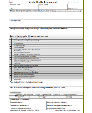 FREE 8+ Sample Mental Health Assessment Forms in PDF | MS Word