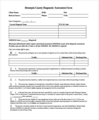 mental health diagnostic assessment form