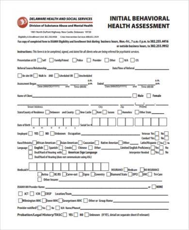 mental health initial assessment form