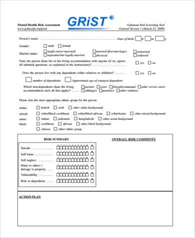 mental health risk assessment form