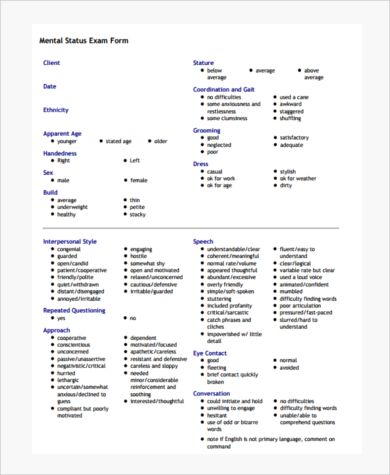 FREE 7+ Sample Mental Status Exam Forms in PDF | MS Word