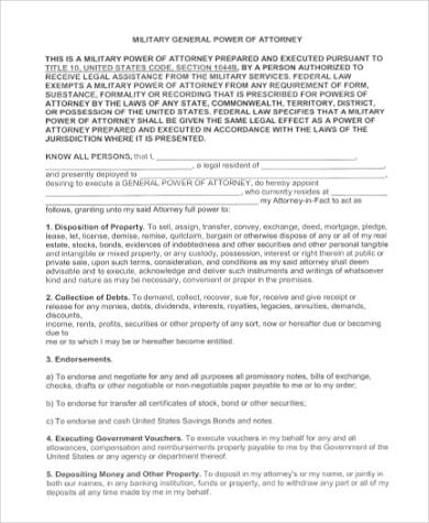 military general power of attorney form