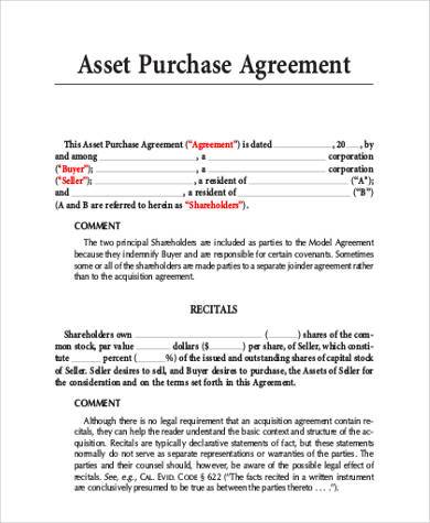 model asset purchase agreement sample