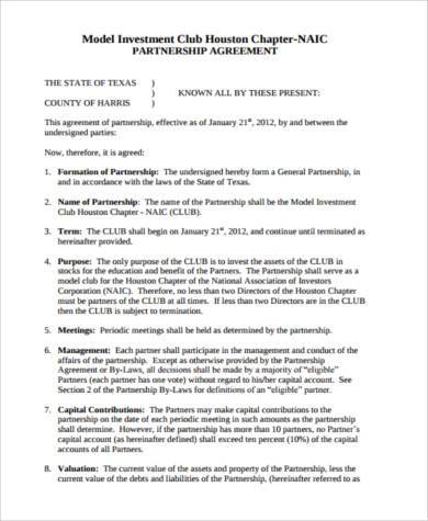 model investment agreement form