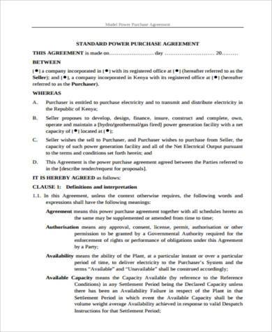 model power purchase agreement form