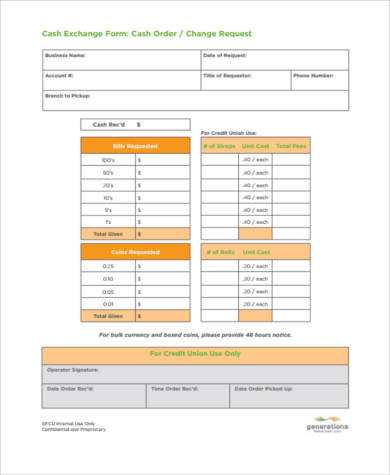 money change order form