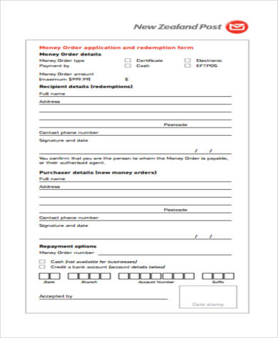 money order application form