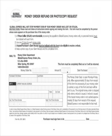 money order refund form