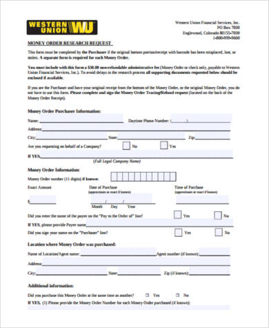 western union money order form